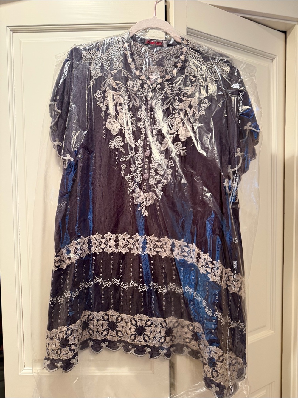 Johnny Was Fletcher Embroidered Tunic Top Blouse - Grey Onyx [Large]